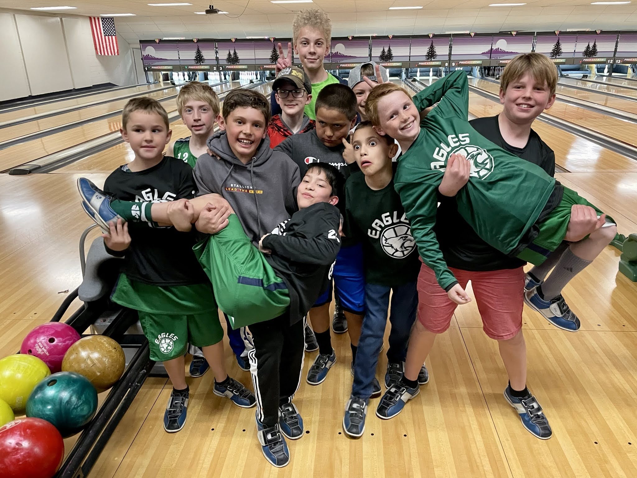 Chase and teammates at bowling