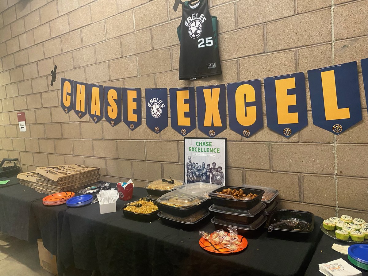 A tribute banner and jersey honoring Chase